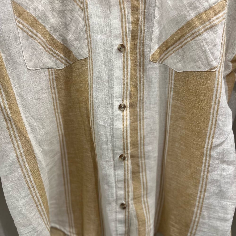 Thread & Supply Linen Blend Striped Button Up | Size Large - Picture 3 of 9